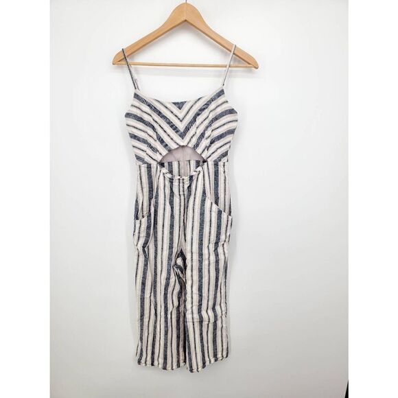 INTERMIX Women's Christy Striped Blue Grey White Culotte Jumpsuit Size Small - Picture 2 of 5